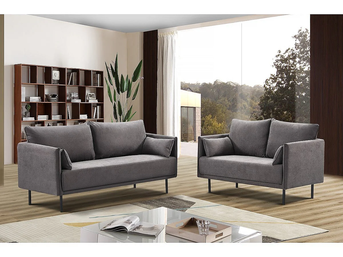 Modern 2-Sitsig Tygsoffa "Rudy" i Mörkgrå Sammet i Skandinavisk Stil - 132 x 78 x 88 cm