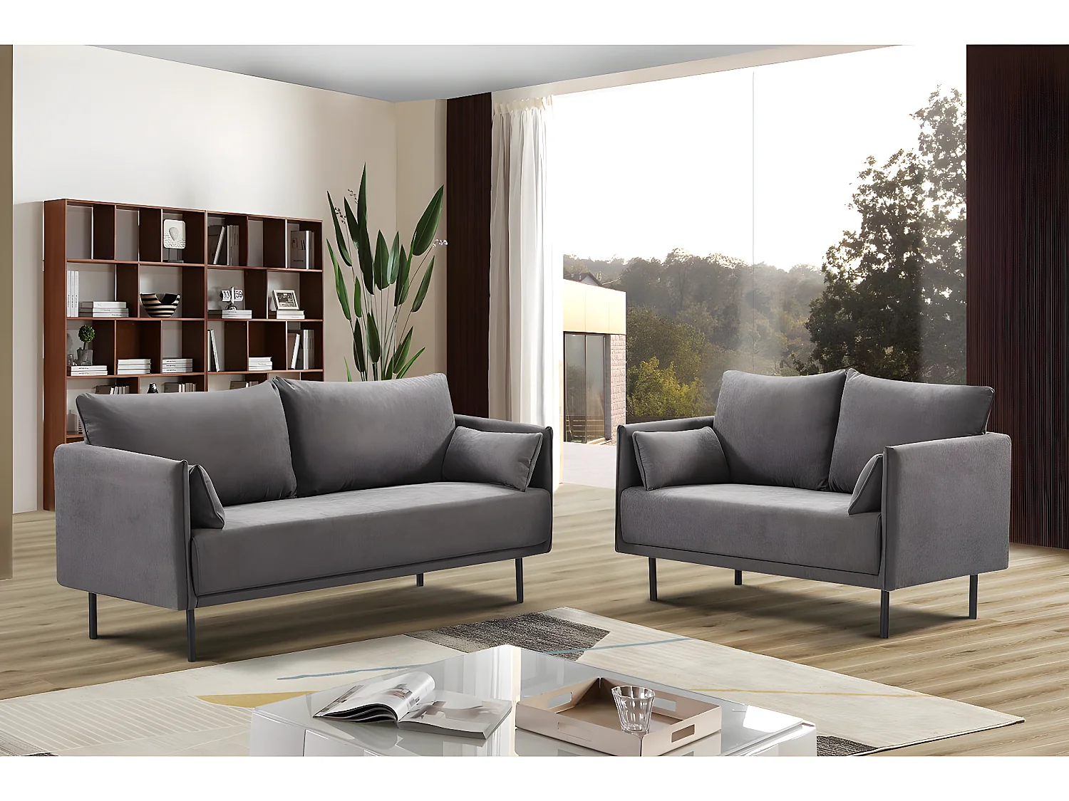 Canapé fixe tissu "Rudy" - 180.5 x 78 x 52 cm - 3 places - Gris foncé