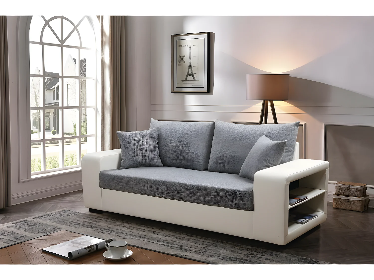 Canapé droit "Allen S" - 3 places  - Blanc / Gris