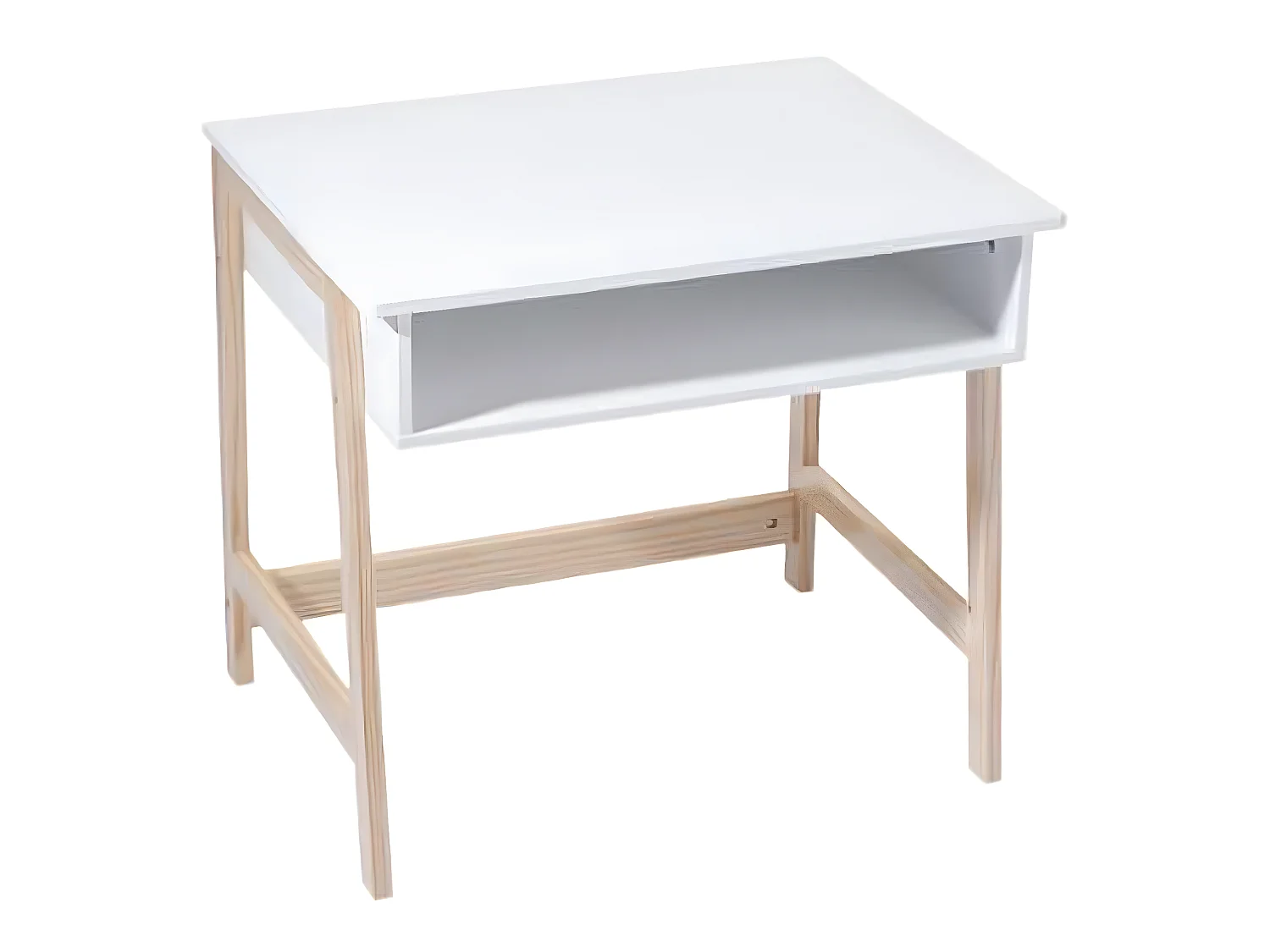 Bureau en MDF et pin coloris naturel et blanc - Dim : L 58 x l 52 x H 46 cm