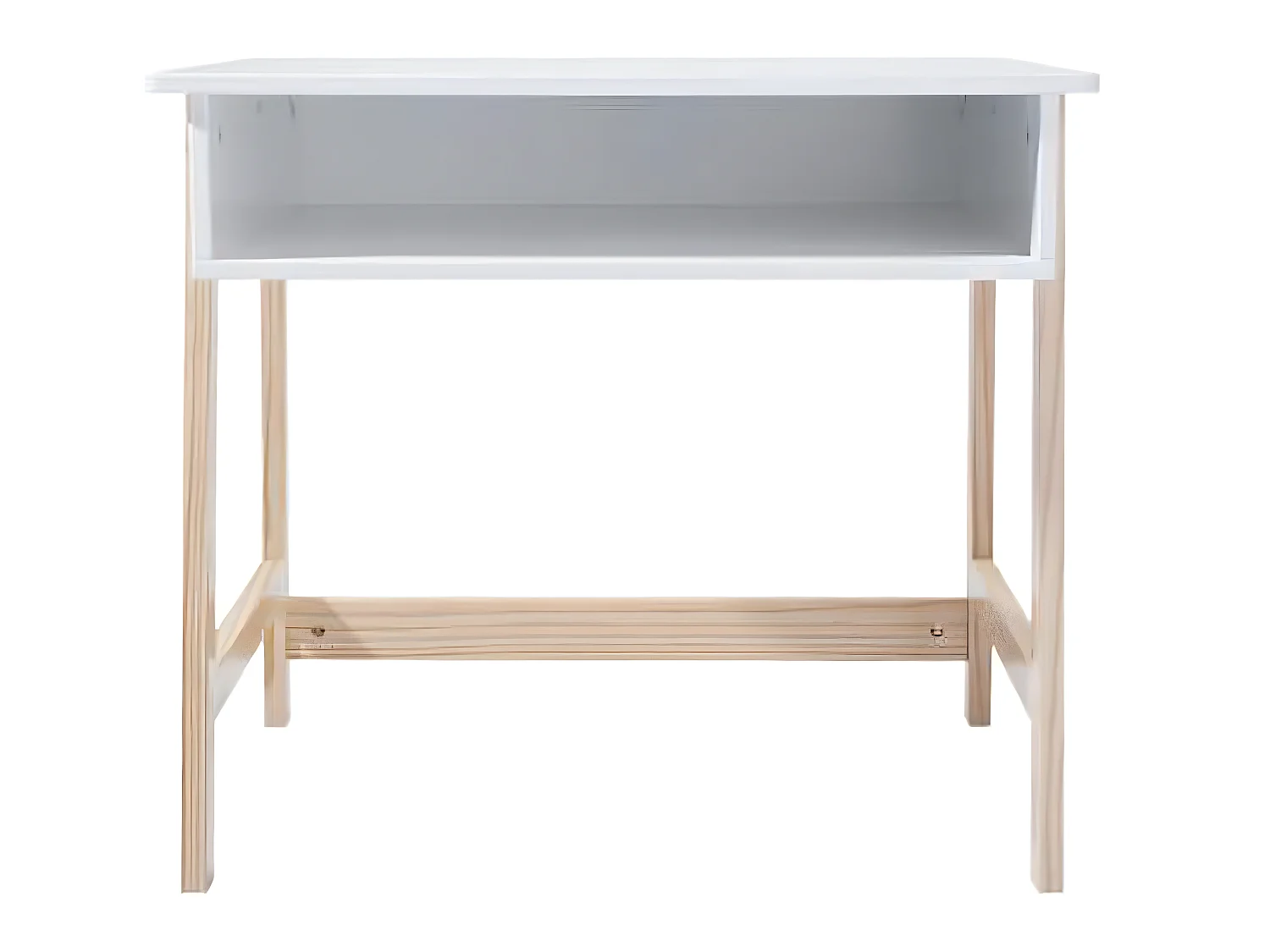 Bureau en MDF et pin coloris naturel et blanc - Dim : L 58 x l 52 x H 46 cm