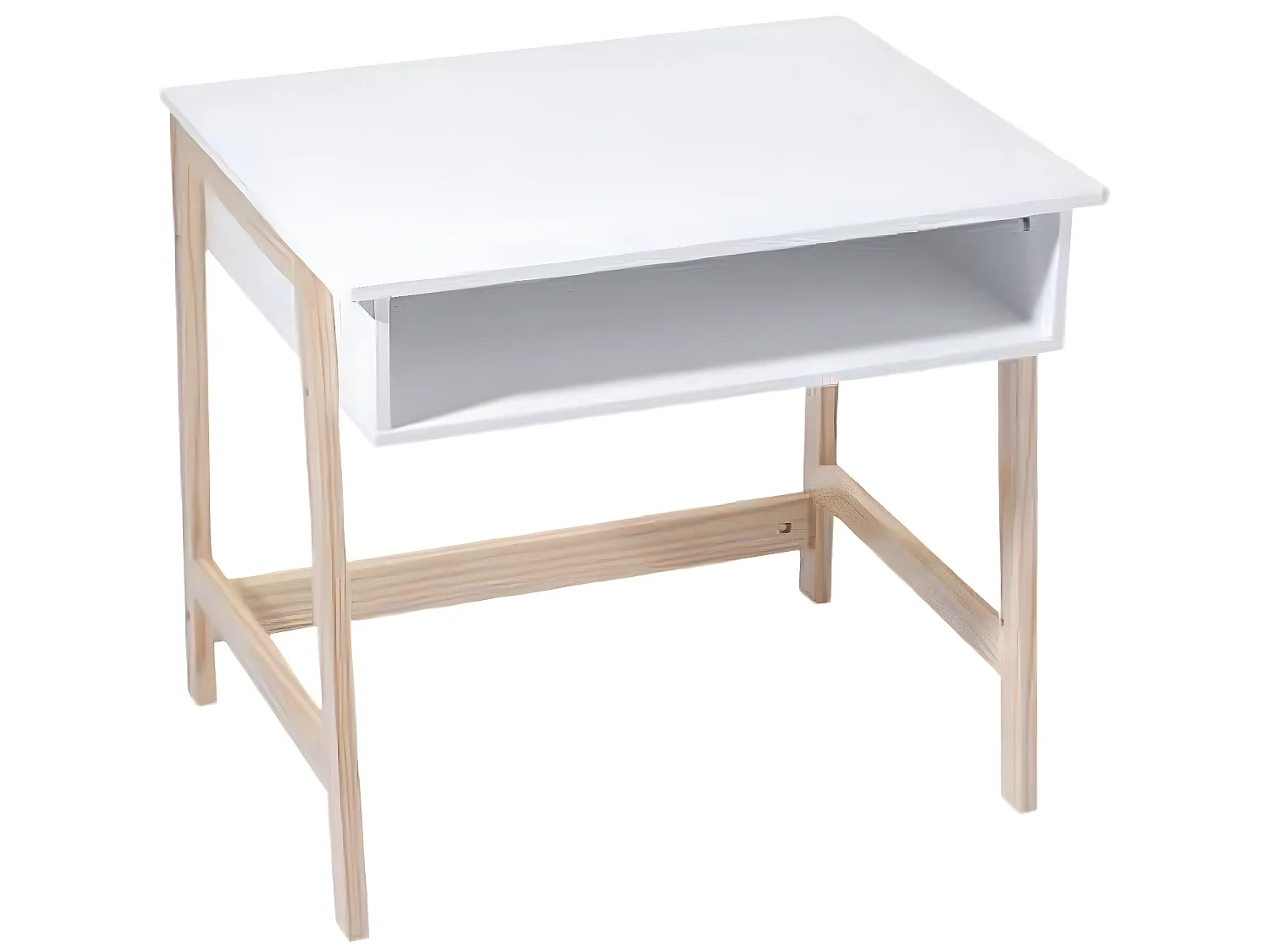 Bureau en MDF et pin coloris naturel et blanc - Dim : L 58 x l 52 x H 46 cm