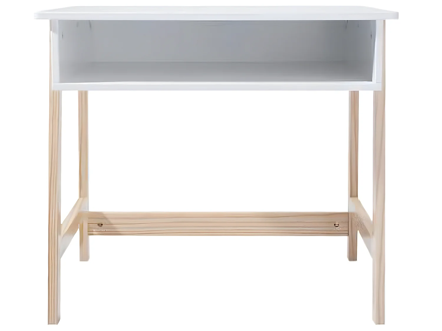 Bureau en MDF et pin coloris naturel et blanc - Dim : L 58 x l 52 x H 46 cm
