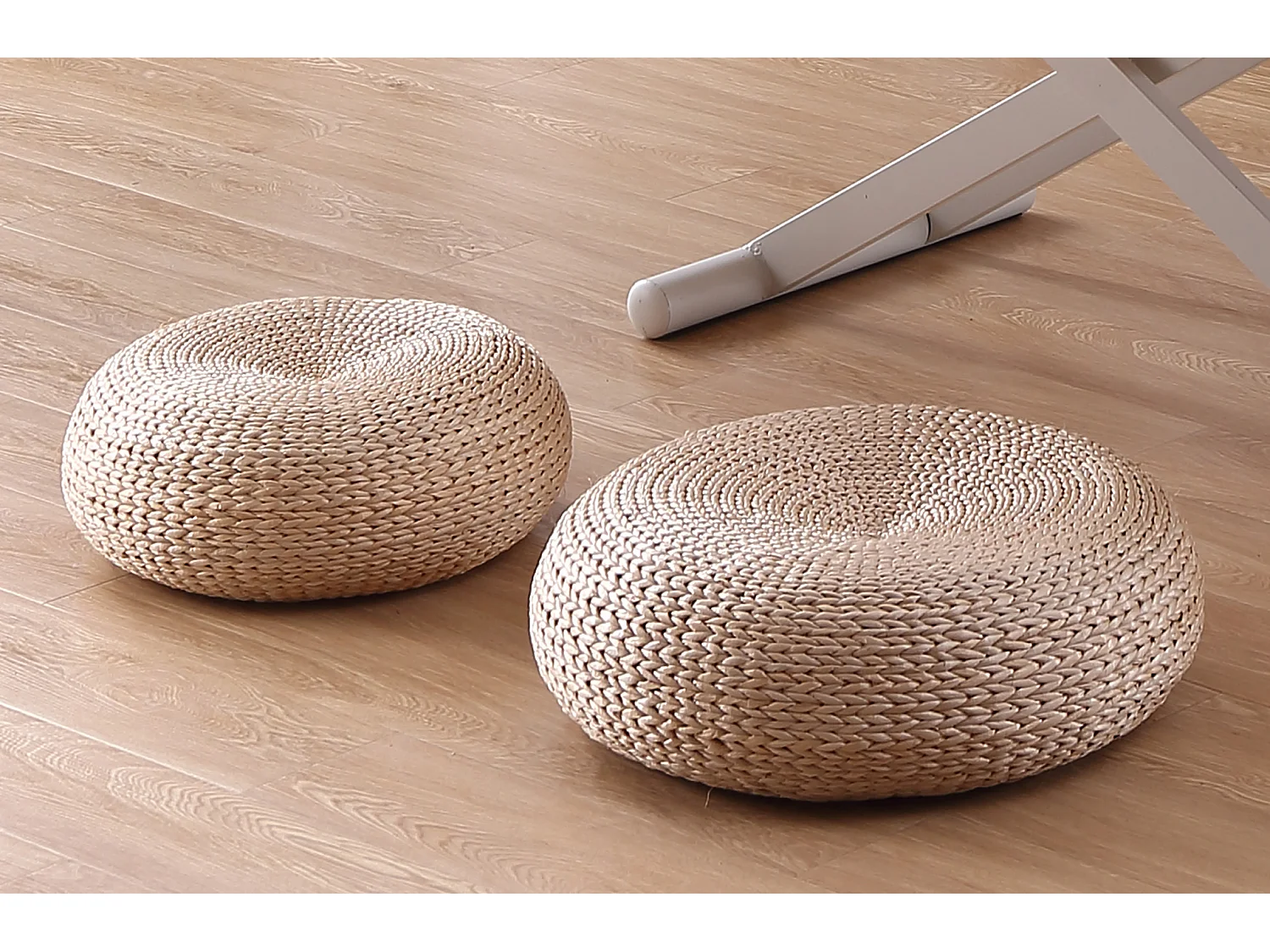 Pouf rond en rotin coloris naturel - diamètre 50 cm