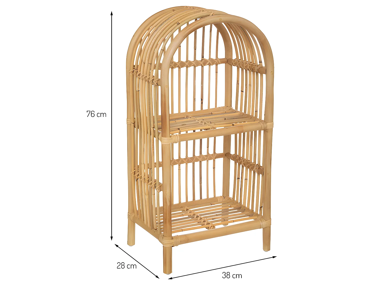 Bibliothèque enfant en rotin coloris beige - Longueur 38 x Profondeur 28 x Hauteur 76 cm