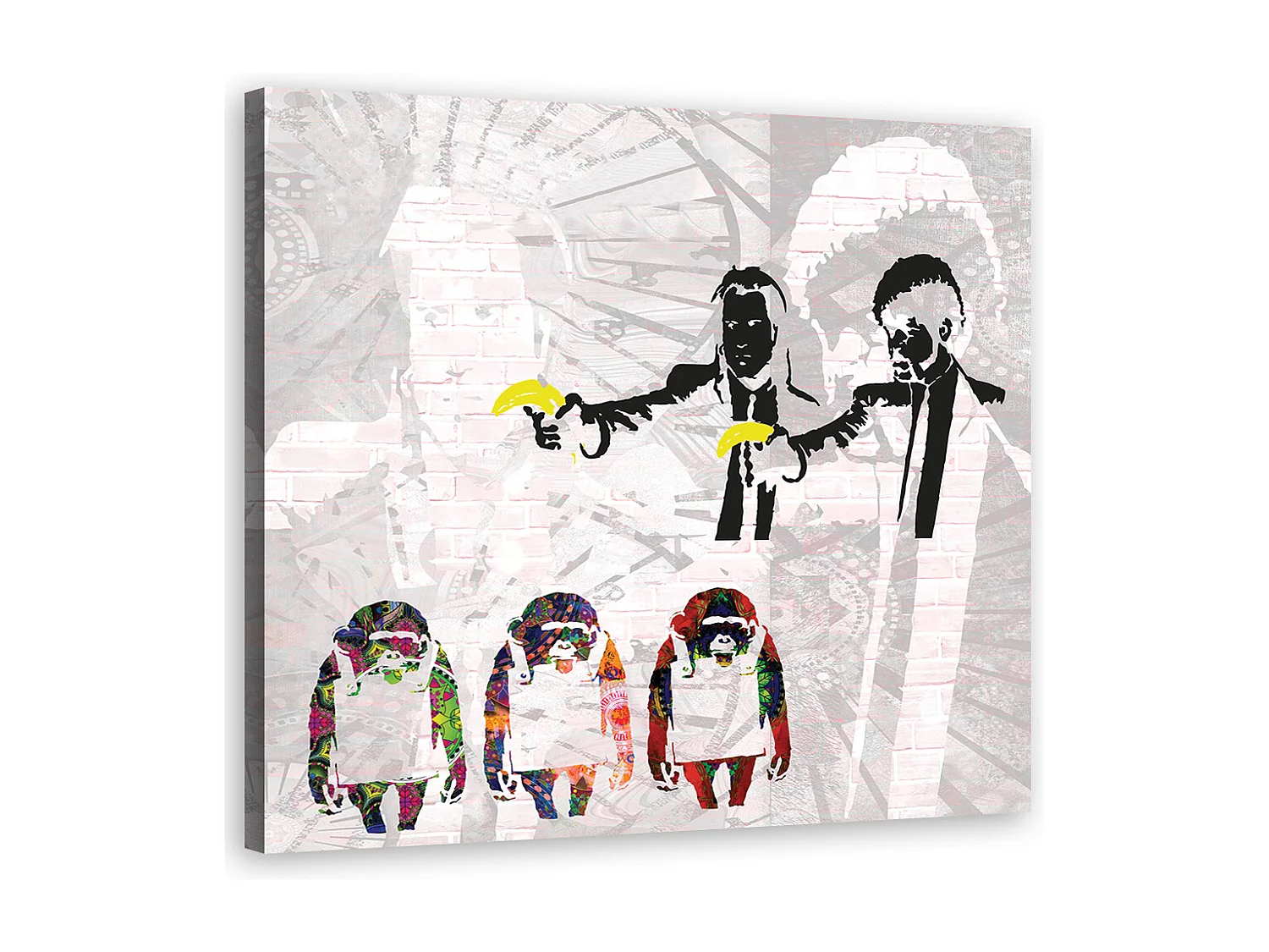 Quadro su tela, Banksy Pulp Fiction and Monkeys - 50x50