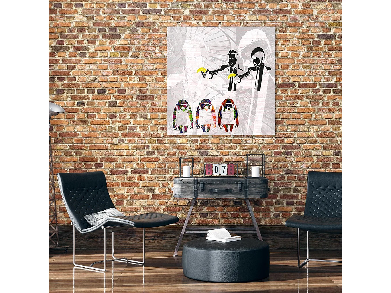 Quadro su tela, Banksy Pulp Fiction and Monkeys - 50x50