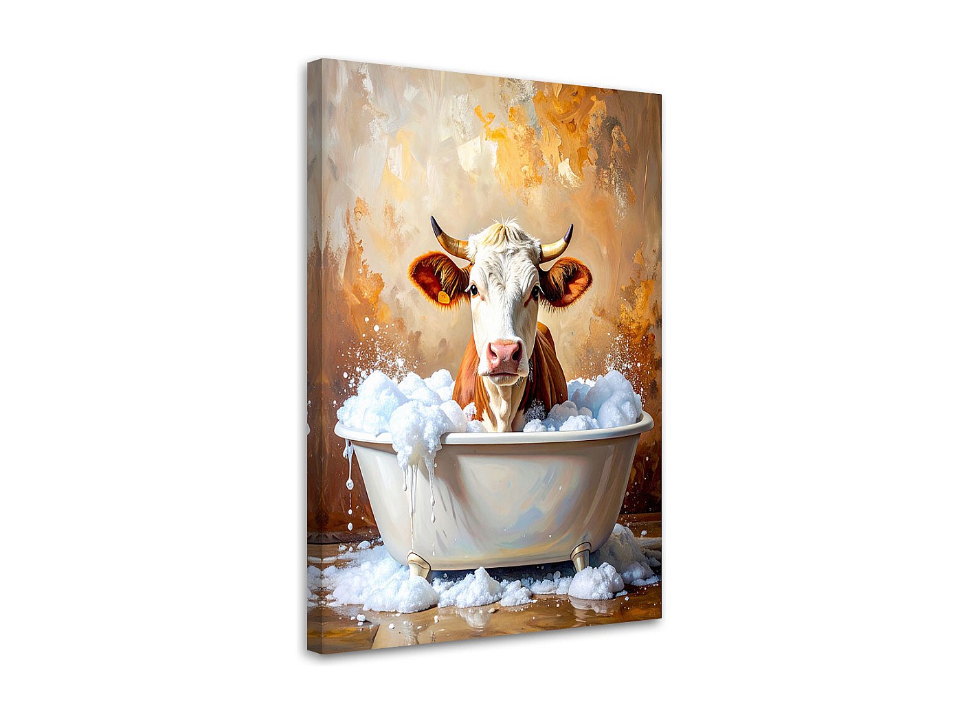 Quadro Da Bagno Con Mucca Delle Highland Nella Vasca | Stampa Su Tela Bianco E Nero Con Cornice 28x35,6 Cm