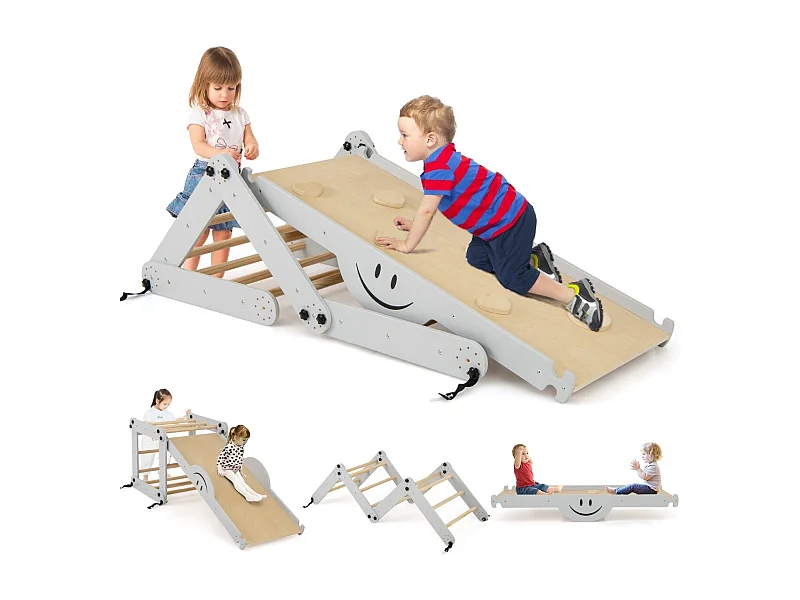 Set da arrampicata montessori per bambini, Giochi da arrampicata pieghevoli in legno con rampe regolabili Grigio