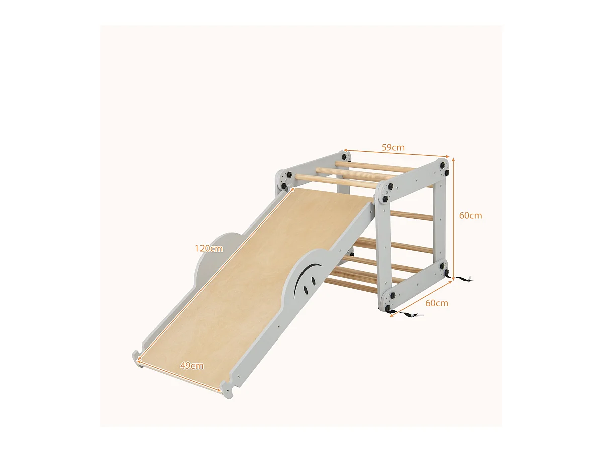 Set da arrampicata montessori per bambini, Giochi da arrampicata pieghevoli in legno con rampe regolabili Grigio