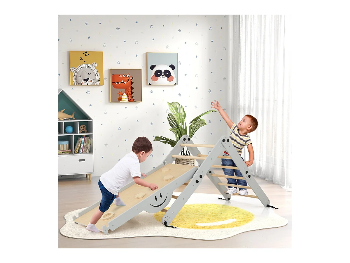Set da arrampicata montessori per bambini, Giochi da arrampicata pieghevoli in legno con rampe regolabili Grigio