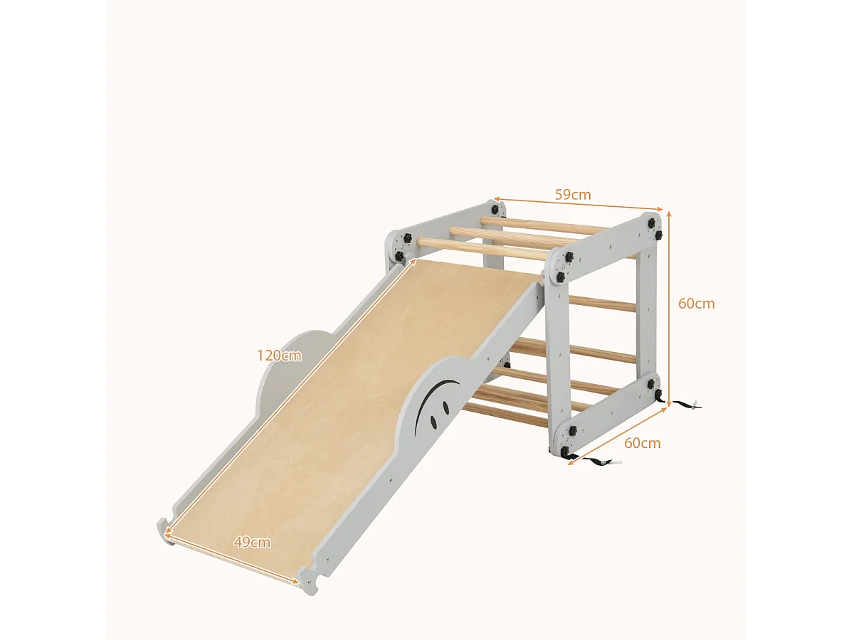 Ensemble d'Escalade Montessori pour Tout-petits Jouets d'Escalade Pliables en Bois Rampe Bascule Réglable et Réversible Rochers Gris