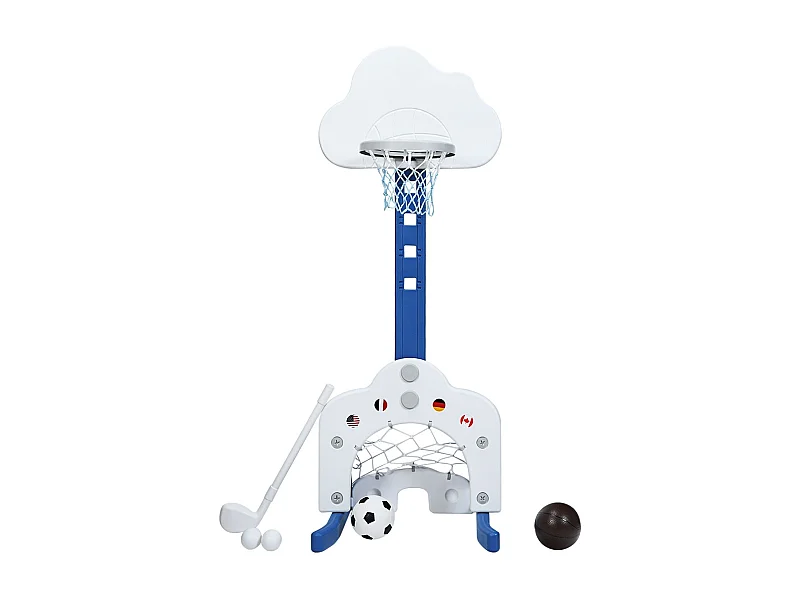Canestro da basket 3 in 1 con 5 altezze regolabili, Canestro da basket e gioco del golf per bambini, Bianco