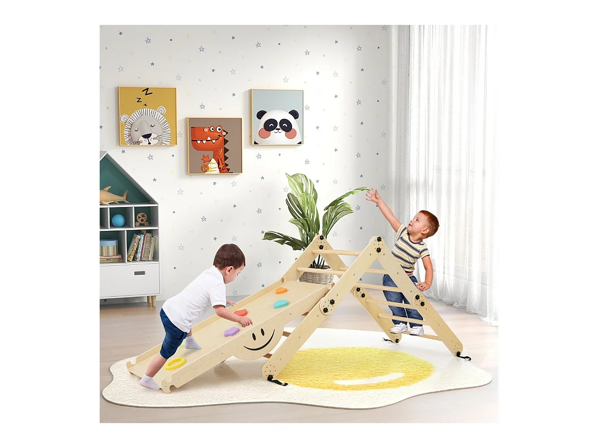 Set da arrampicata montessori per bambini, Giochi da arrampicata pieghevoli in legno con rampe regolabili Naturale