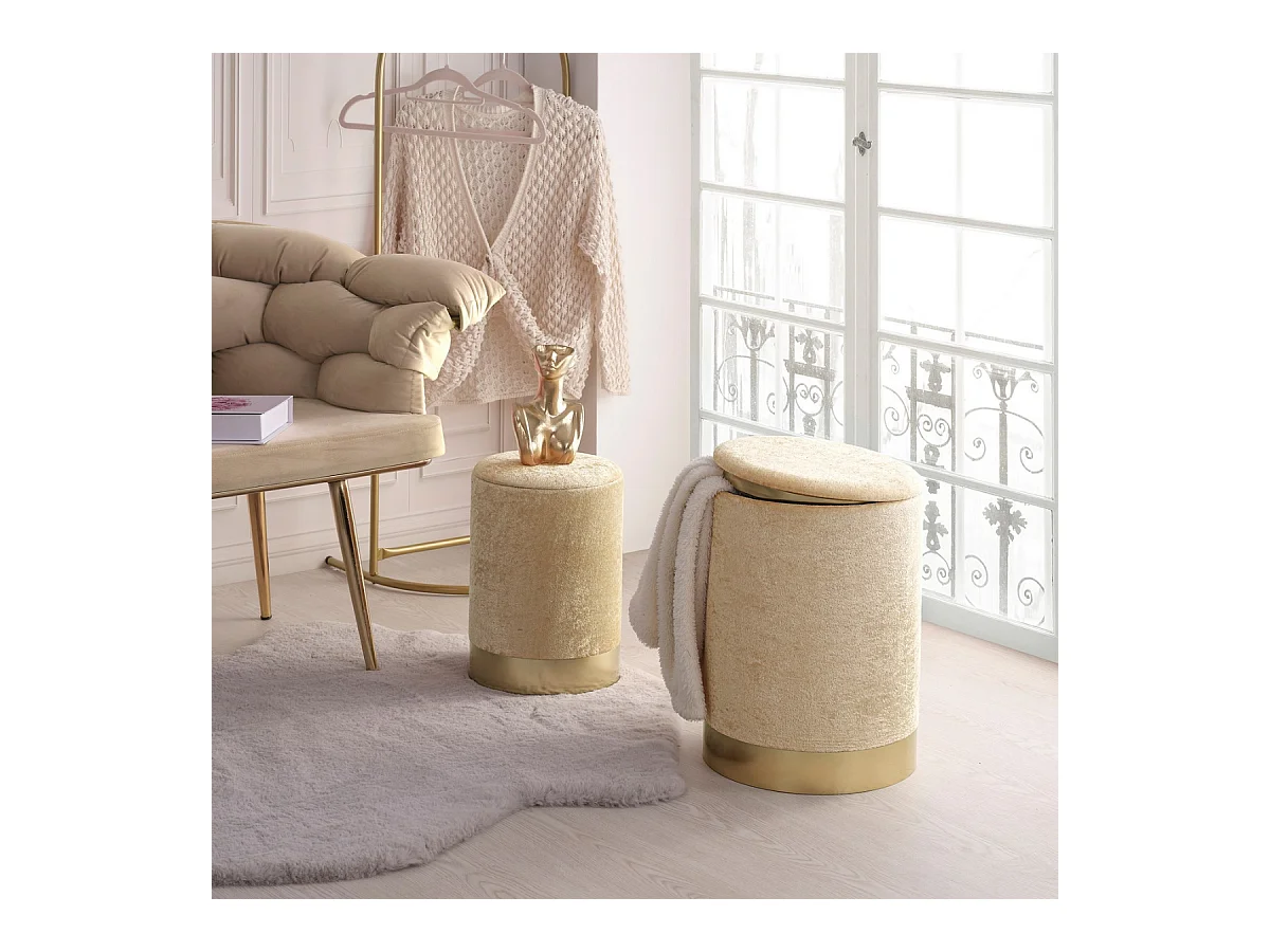 2er-Set Samt-Hocker mit Stauraum D35 cm – COMFORT