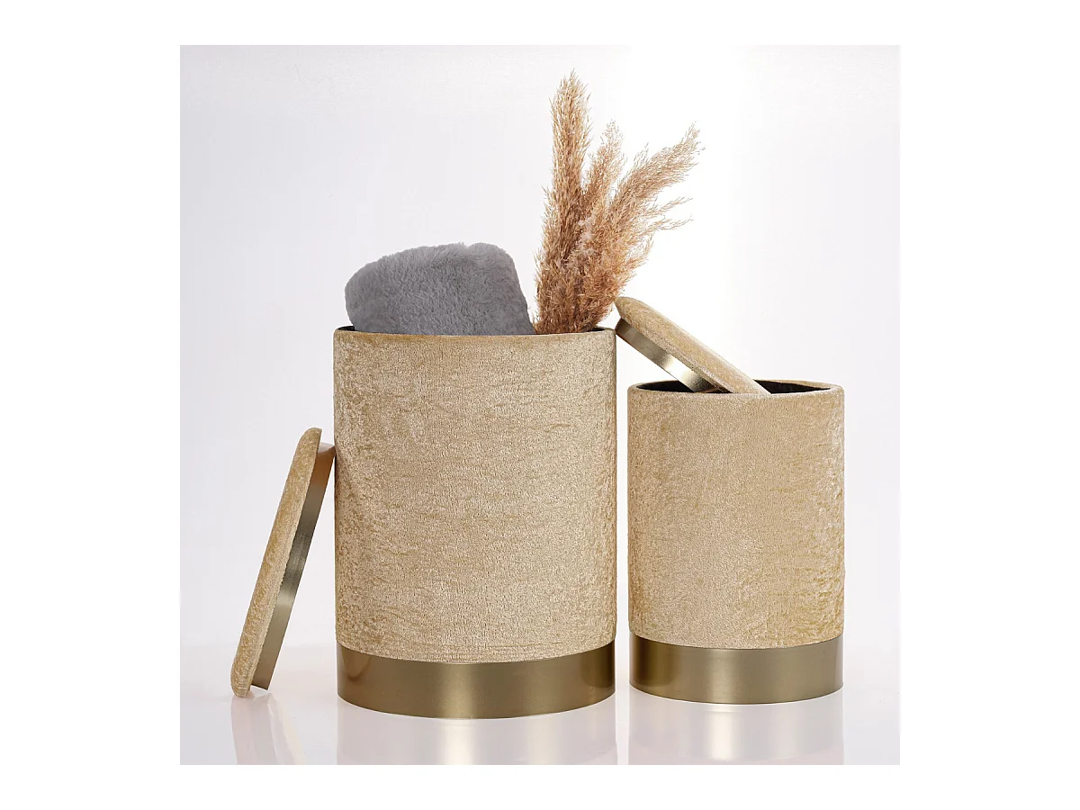 2er-Set Samt-Hocker mit Stauraum D35 cm – COMFORT