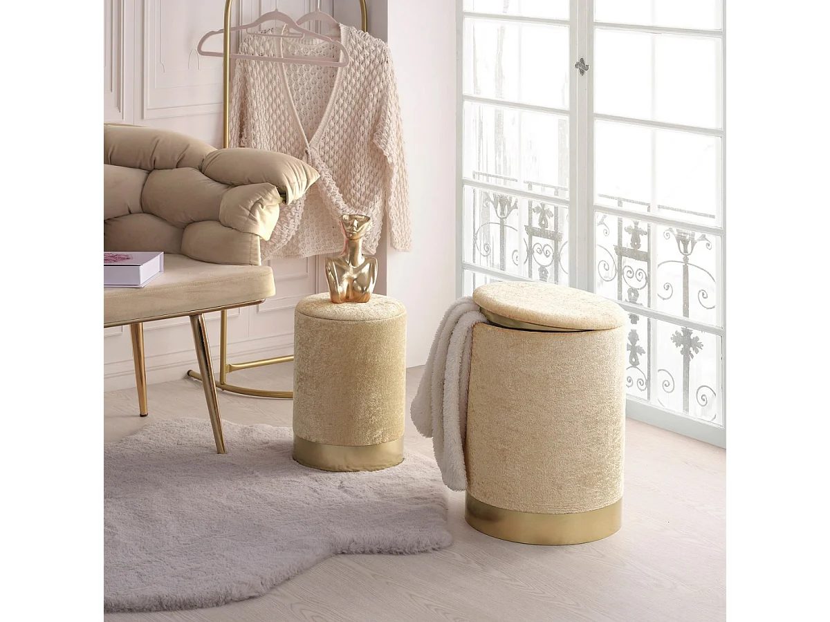 2er-Set Samt-Hocker mit Stauraum D35 cm – COMFORT