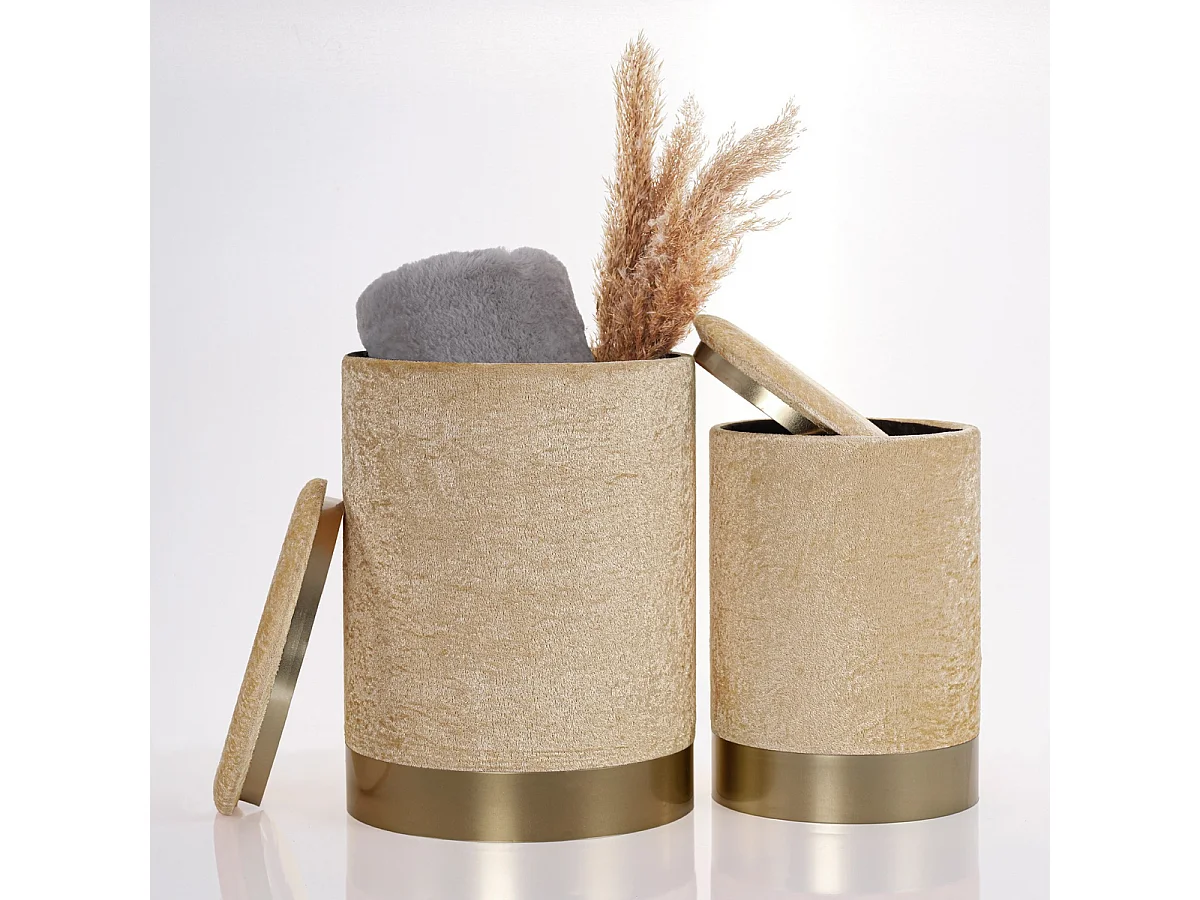 2er-Set Samt-Hocker mit Stauraum D35 cm – COMFORT