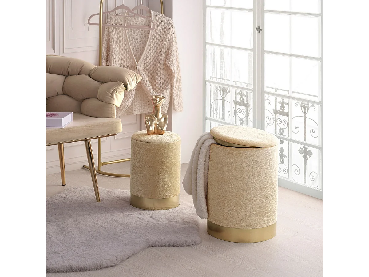 Lote de 2 pufs con almacenaje en terciopelo D35 cm - COMFORT