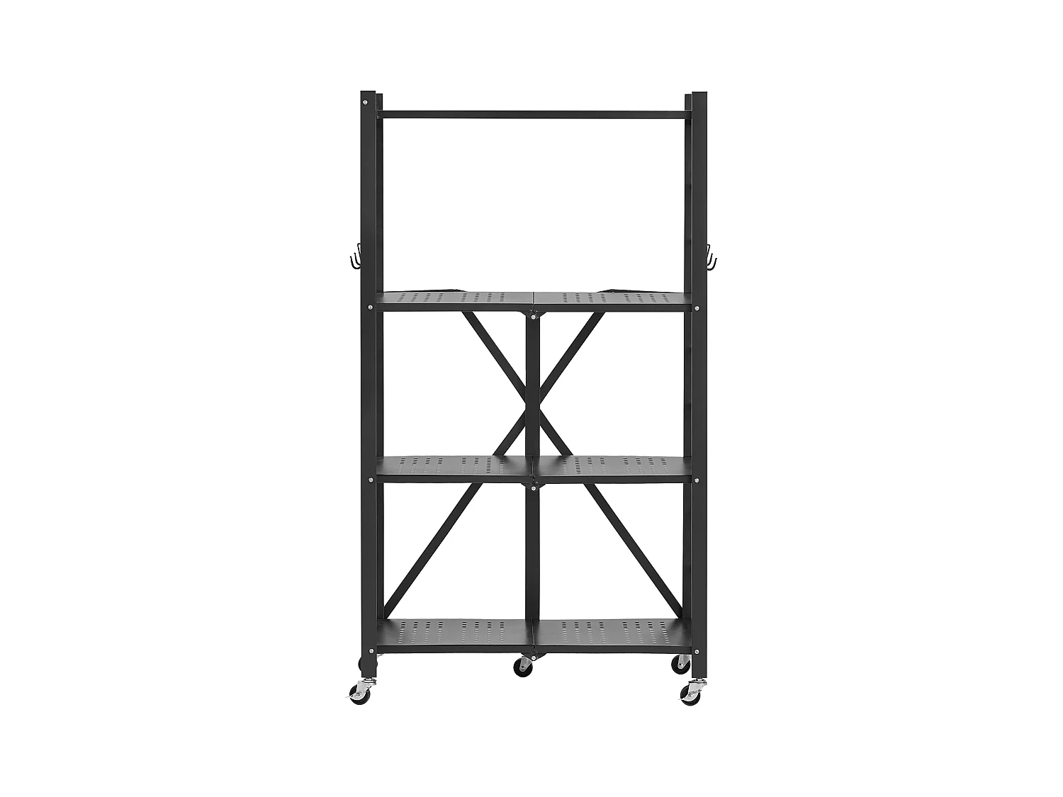 Estante Plegable SucceBuy Estantería Plegable de 4 Niveles, 66 x 33 x 117 cm, Metal Resistente, con 5 Ruedas y 4 Ganchos, para Cocina, Garaje y Sótano. Color Negro