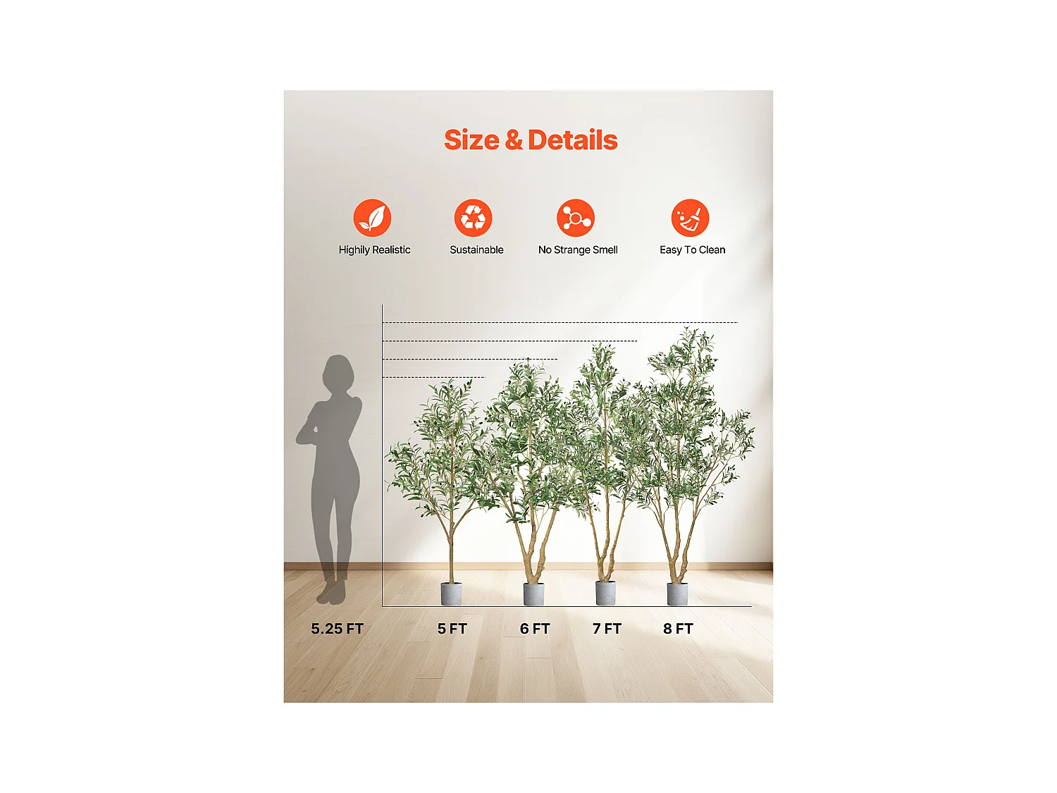 Arbres Artificiel SucceBuy Arbre Artificiel 210 cm, Plante Décorative en PE avec Pot Noir, Tronc et Feuilles Réalistes, Faux Olivier pour Bureau, Salon, Chambre