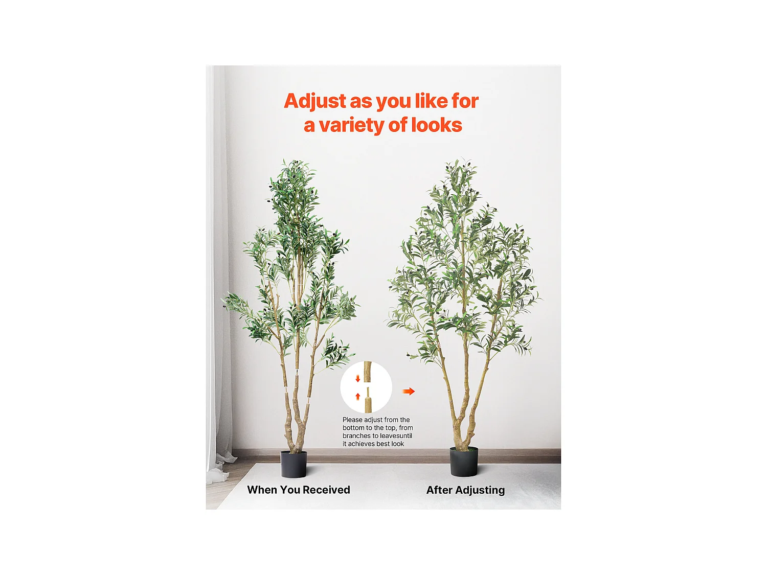 Arbres Artificiel SucceBuy Arbre Artificiel 210 cm, Plante Décorative en PE avec Pot Noir, Tronc et Feuilles Réalistes, Faux Olivier pour Bureau, Salon, Chambre