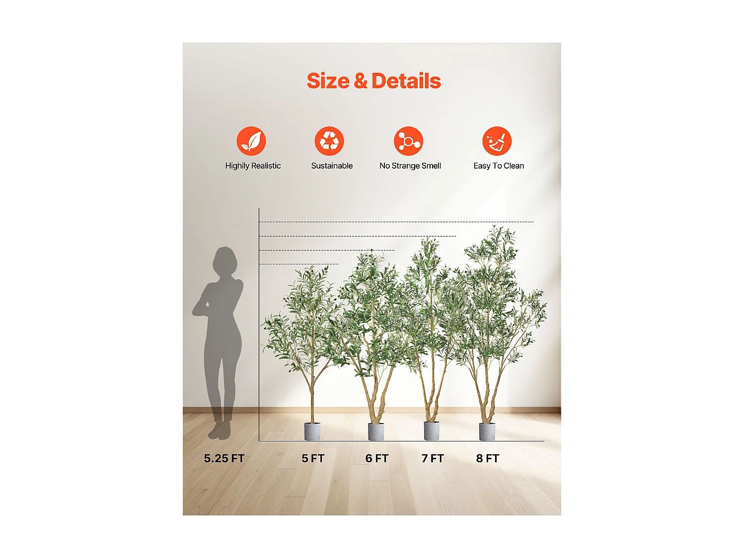 Arbres Artificiel SucceBuy Arbre Artificiel 210 cm, Plante Décorative en PE avec Pot Noir, Tronc et Feuilles Réalistes, Faux Olivier pour Bureau, Salon, Chambre