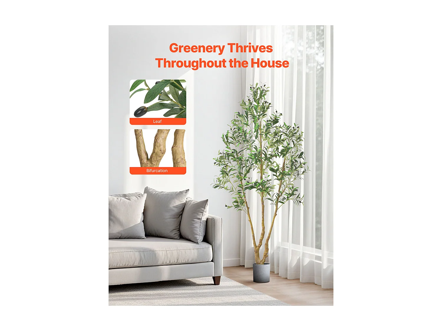 Arbres Artificiel SucceBuy Arbre Artificiel 210 cm, Plante Décorative en PE avec Pot Noir, Tronc et Feuilles Réalistes, Faux Olivier pour Bureau, Salon, Chambre