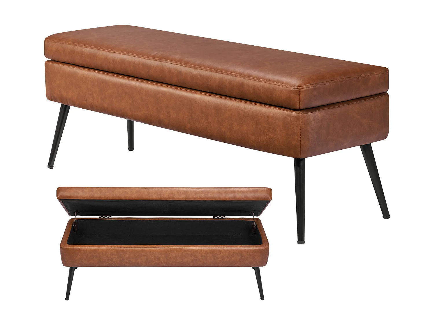 Banc Bout de Lit Succebuy Banc Coffre en Cuir PU de 1016 mm avec Rangement et Pieds en Métal, Banquette Élégante pour Chambre, Entrée, Salon, Marron