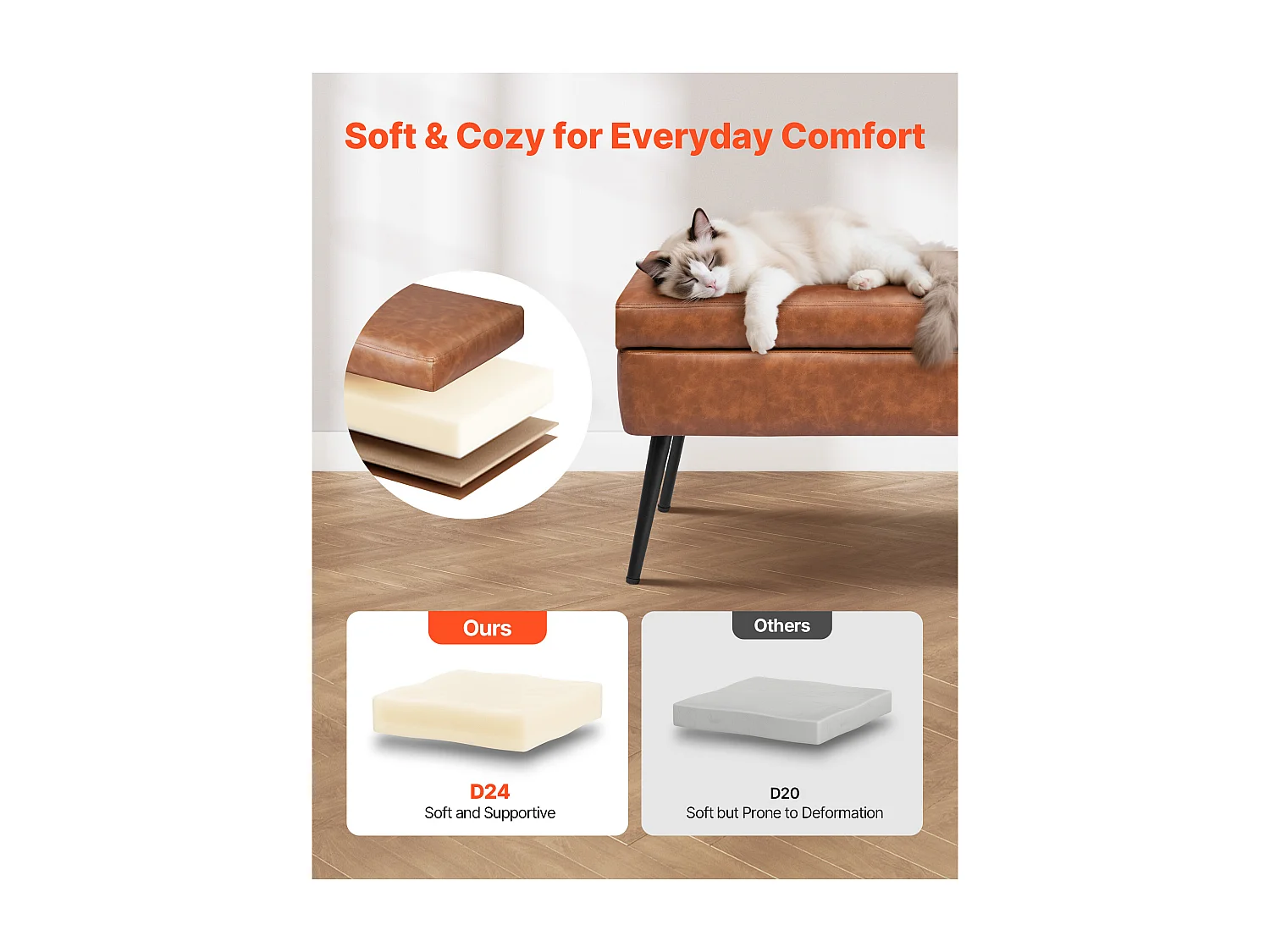 Banc Bout de Lit Succebuy Banc Coffre en Cuir PU de 1016 mm avec Rangement et Pieds en Métal, Banquette Élégante pour Chambre, Entrée, Salon, Marron