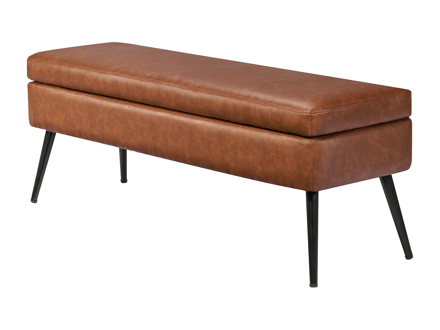 Banc Bout de Lit Succebuy Banc Coffre en Cuir PU de 1016 mm avec Rangement et Pieds en Métal, Banquette Élégante pour Chambre, Entrée, Salon, Marron