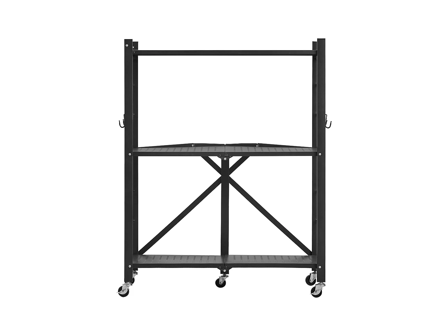 Estante Plegable SucceBuy Estantería Plegable de 3 Niveles, 71 x 33 x 91 cm, Metal Resistente, con Ruedas y Ganchos, para Despensa, Cocina. Color Negro