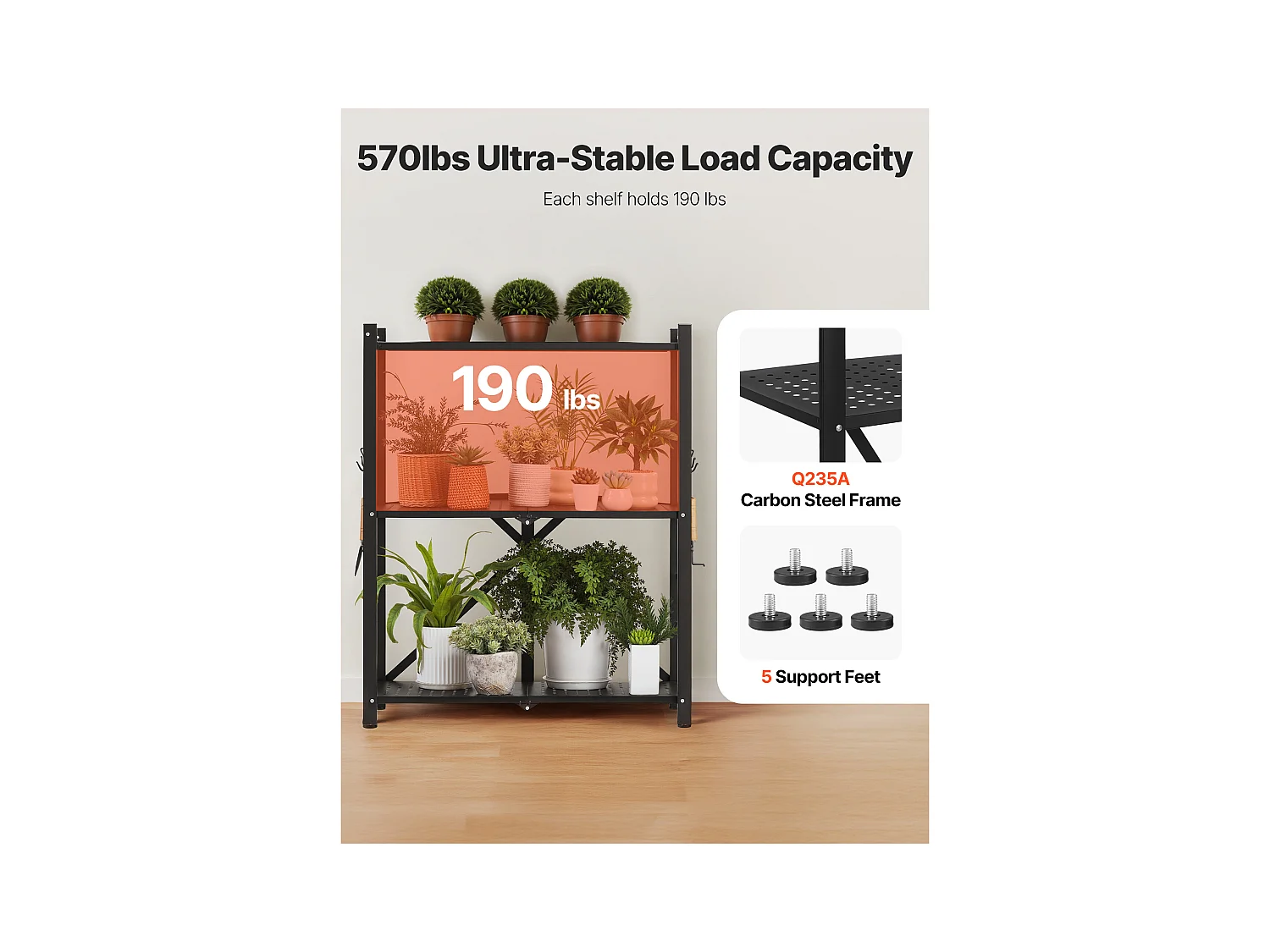 Estante Plegable SucceBuy Estantería Plegable de 3 Niveles, 71 x 33 x 91 cm, Metal Resistente, con Ruedas y Ganchos, para Despensa, Cocina. Color Negro