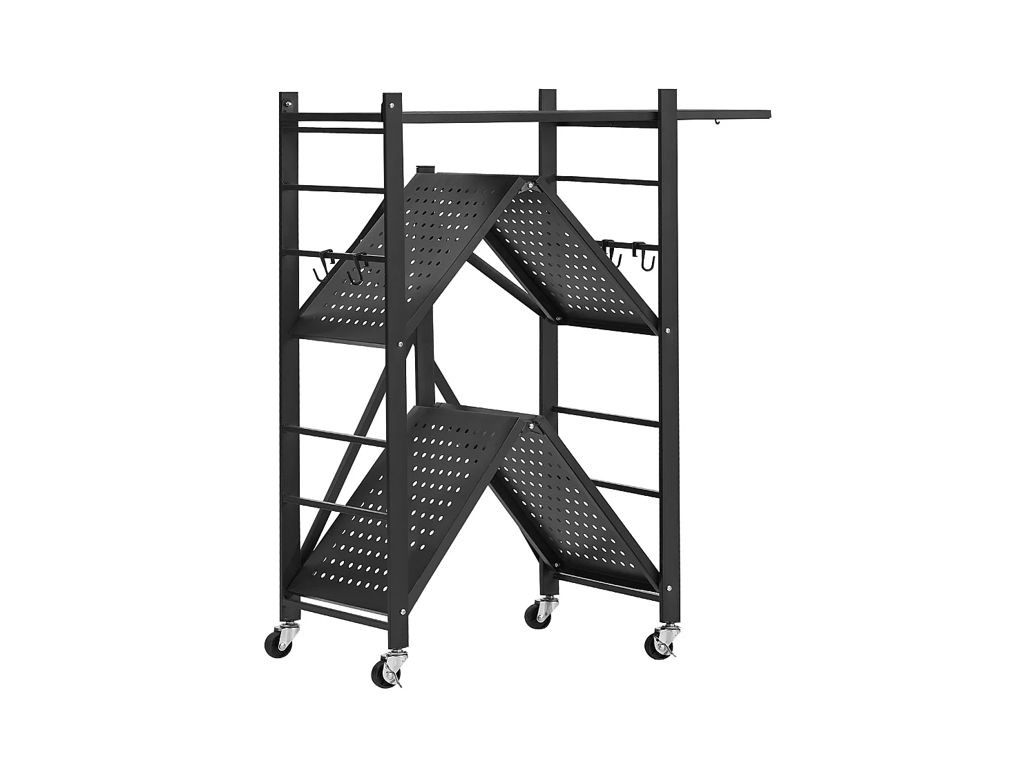 Estante Plegable SucceBuy Estantería Plegable de 3 Niveles, 71 x 33 x 91 cm, Metal Resistente, con Ruedas y Ganchos, para Despensa, Cocina. Color Negro
