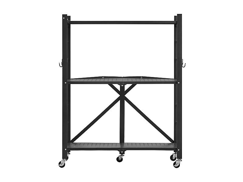 Estante Plegable SucceBuy Estantería Plegable de 3 Niveles, 71 x 33 x 91 cm, Metal Resistente, con Ruedas y Ganchos, para Despensa, Cocina. Color Negro