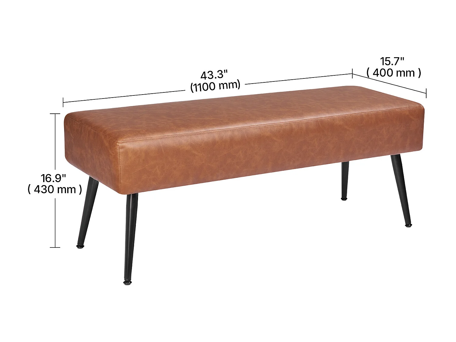 Banc Bout de Lit Succebuy Banc en Cuir PU de 110 x 40 x 43 cm, avec Pieds en Métal, Banquette Moderne pour Chambre, Entrée, Salon, Salle à Manger, Couloir, Marron