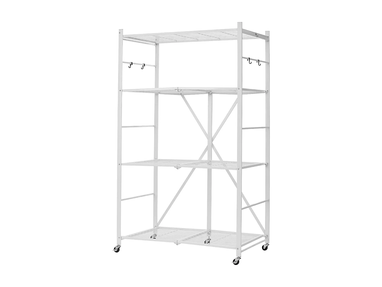 Klappbares Regal SucceBuy Mobiles Klappregal mit 4 Ebenen, Stabler Metallrahmen, Statische Tragkraft von 340 kg und Dynamische Tragkraft von 90,7 kg