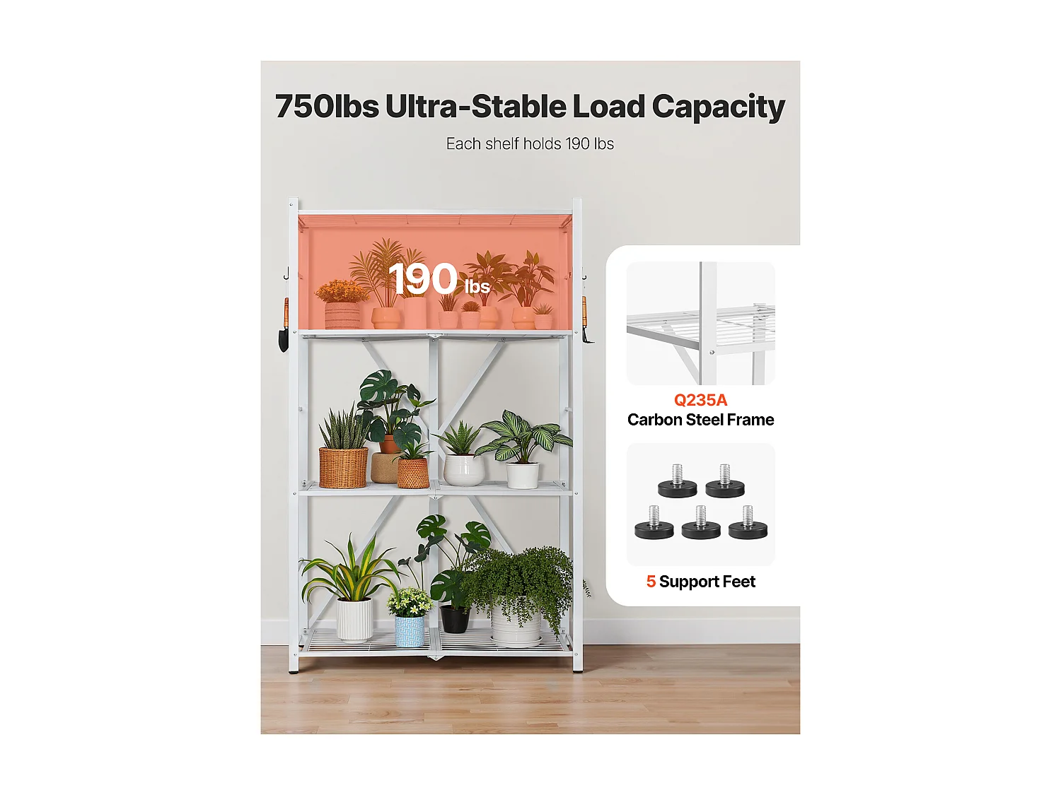 Estante Plegable SucceBuy Estantería Plegable Móvil de 4 Niveles, 91 x 53 x 152 cm, Estructura Metálica Robusta, Capacidad Estática de 340 kg y Dinámica de 90,7 kg