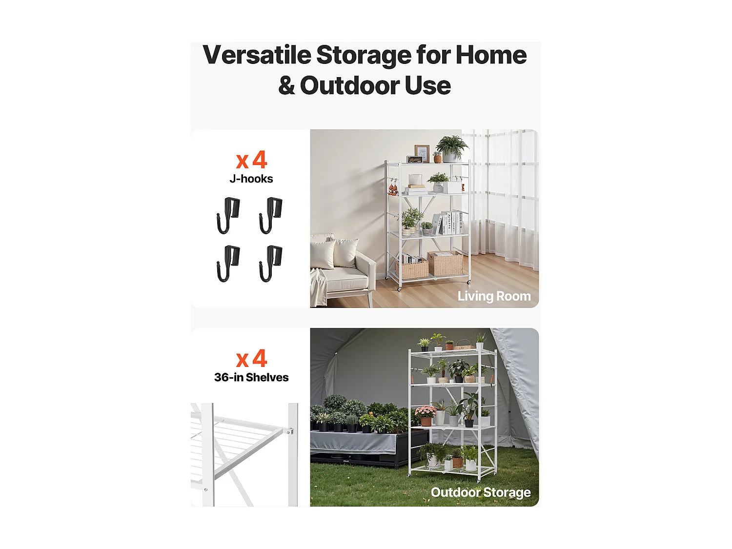 Estante Plegable SucceBuy Estantería Plegable Móvil de 4 Niveles, 91 x 53 x 152 cm, Estructura Metálica Robusta, Capacidad Estática de 340 kg y Dinámica de 90,7 kg