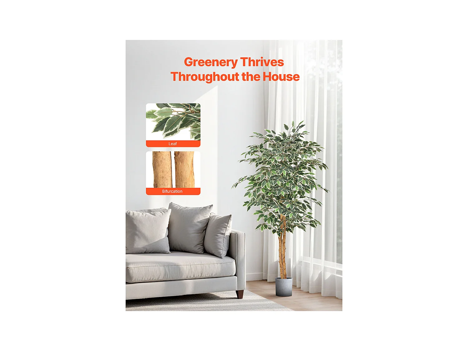 Künstliche Bäume SucceBuy 150 cm Kunstbaum, Dekorative PE-Pflanze mit Schwarzem Topf, Naturgetreuem Stamm und Grünen Blättern, Kunst-Ficus für Büro, Wohnzimmer