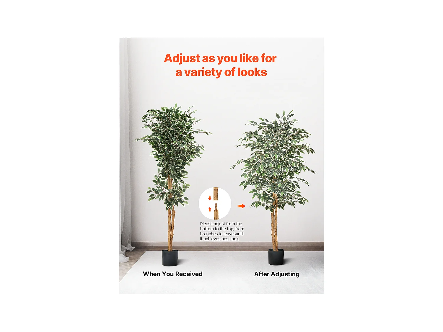 Künstliche Bäume SucceBuy 150 cm Kunstbaum, Dekorative PE-Pflanze mit Schwarzem Topf, Naturgetreuem Stamm und Grünen Blättern, Kunst-Ficus für Büro, Wohnzimmer