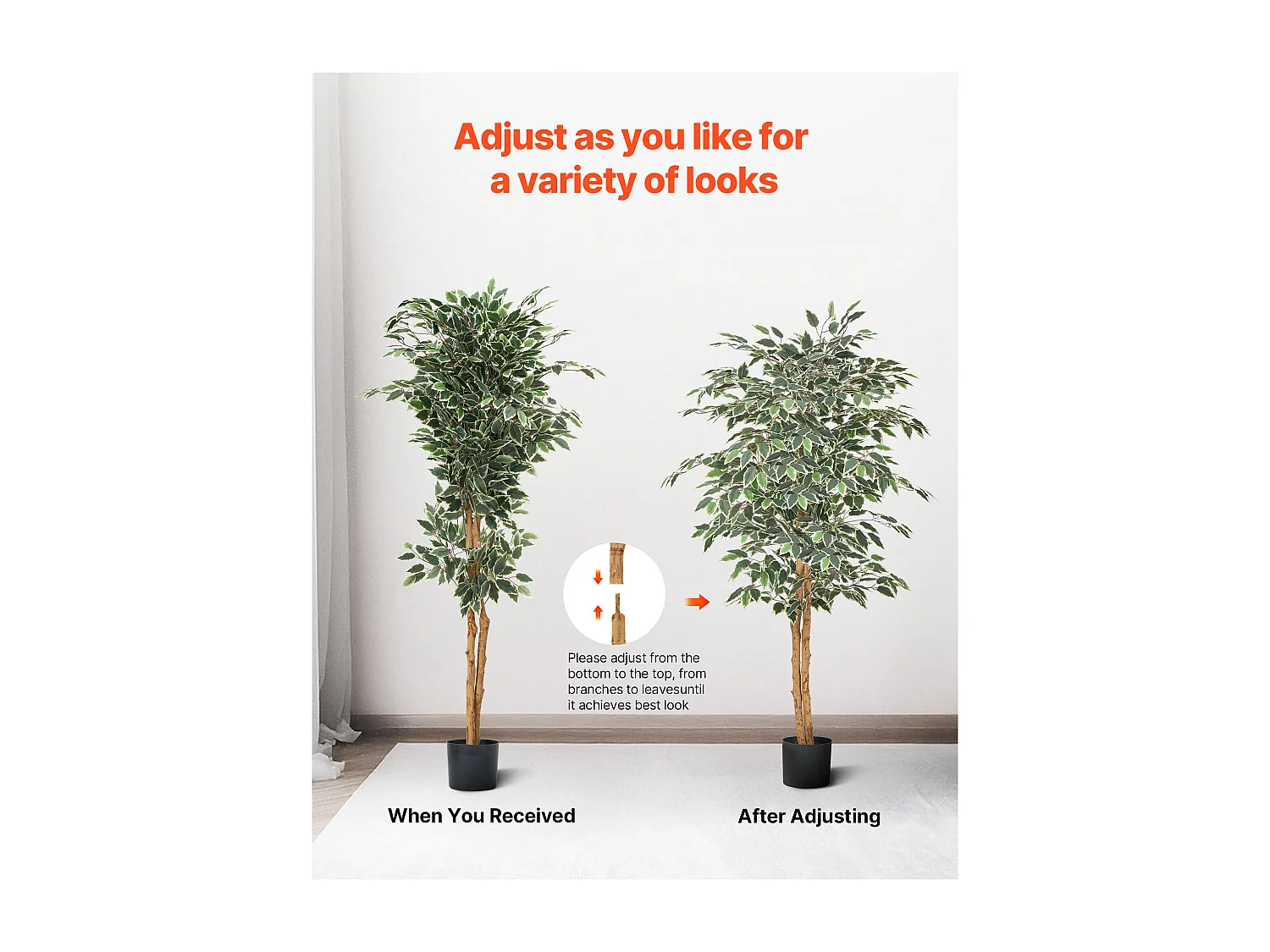 Arbres Artificiel SucceBuy Arbre Artificiel 150 cm, Plante Décorative en PE avec Pot Noir, Tronc et Feuilles Vertes Réalistes, Faux Ficus pour Bureau, Salon