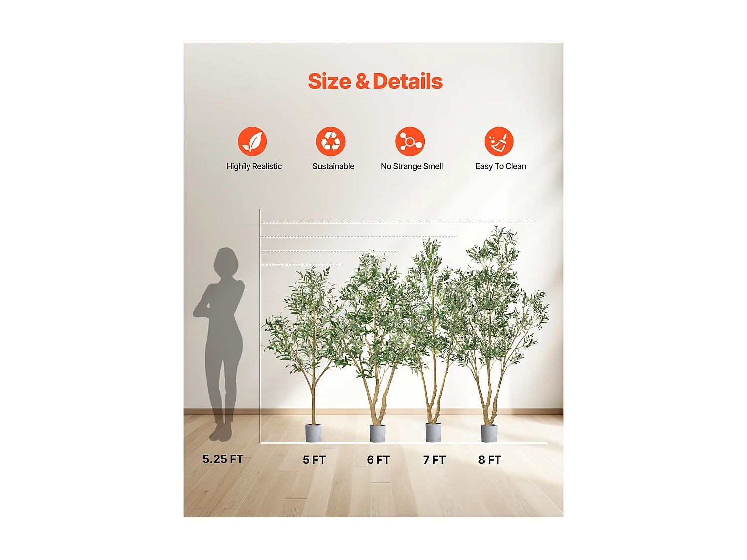 Arbres Artificiel SucceBuy Arbre Artificiel 150 cm, Plante Décorative en PE avec Pot Noir, Tronc et Feuillage Réalistes, Idéal pour Bureau, Salon