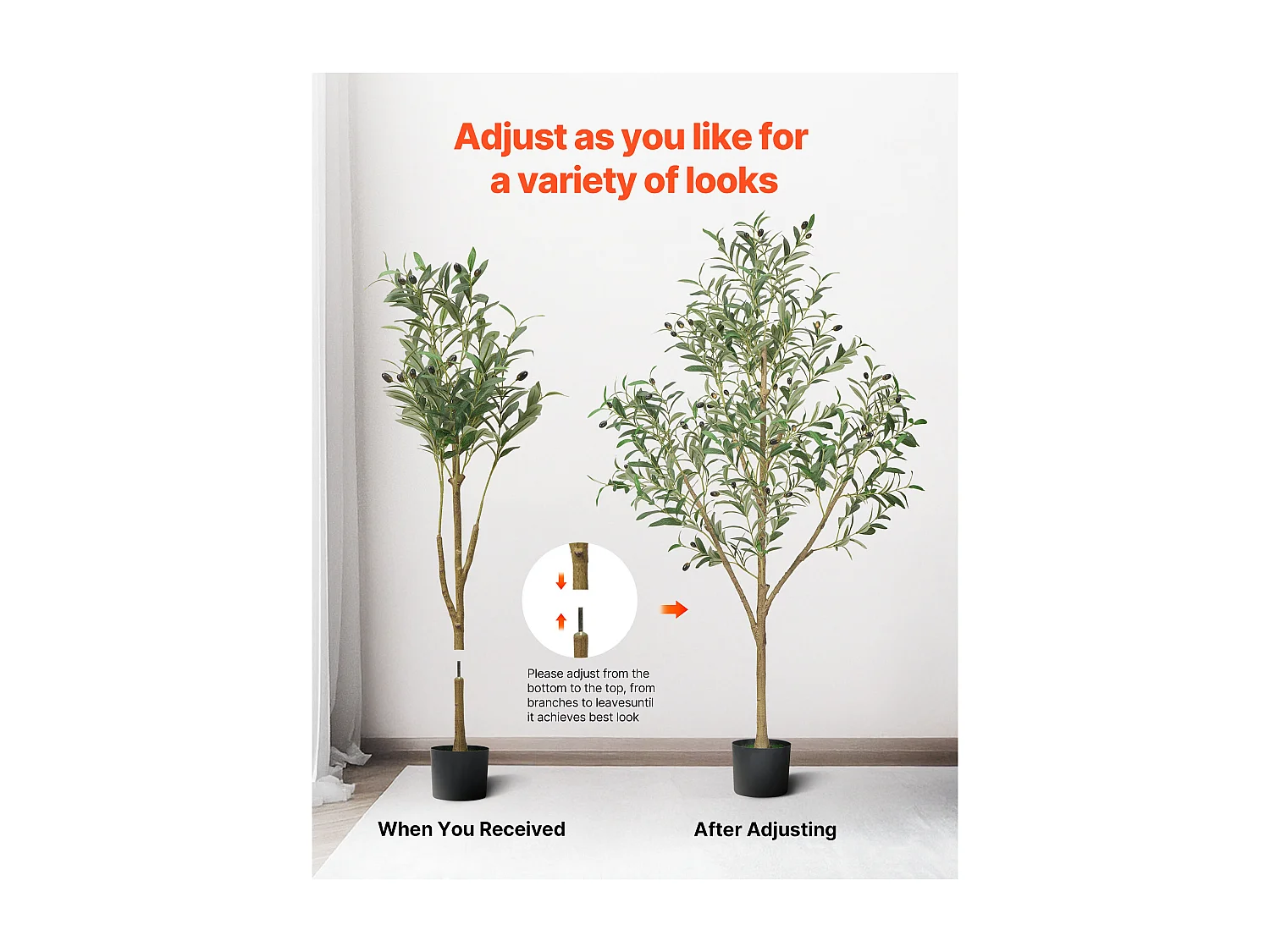 Arbres Artificiel SucceBuy Arbre Artificiel 150 cm, Plante Décorative en PE avec Pot Noir, Tronc et Feuillage Réalistes, Idéal pour Bureau, Salon