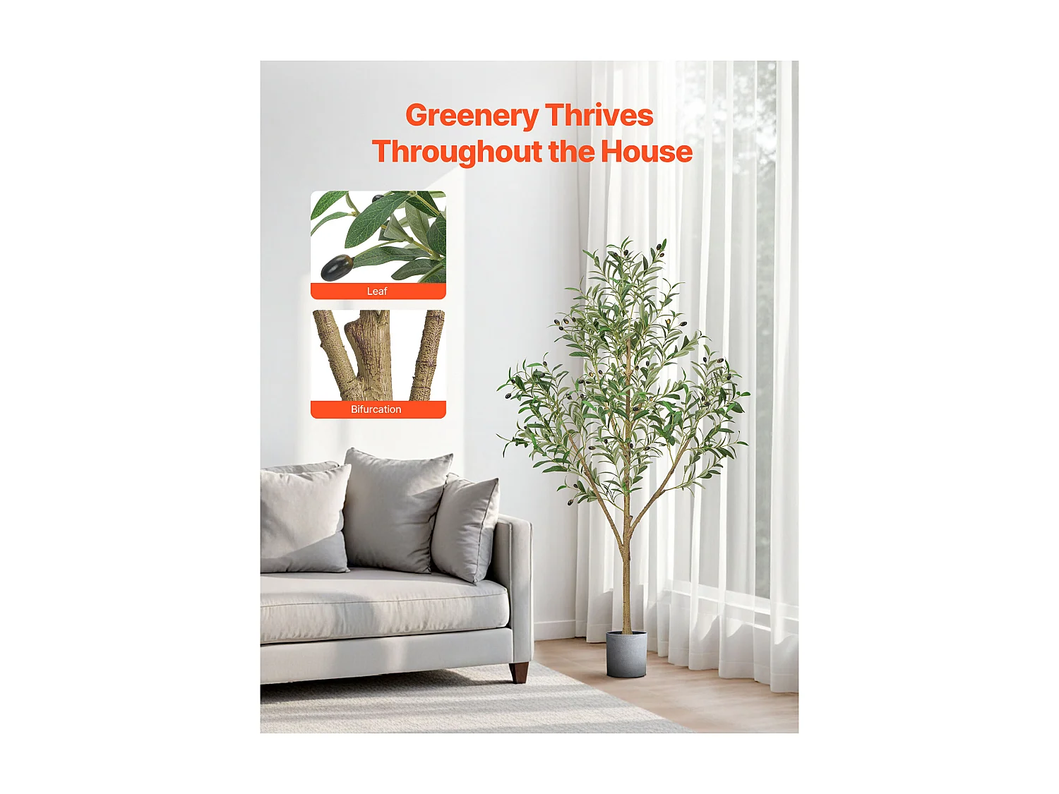 Arbres Artificiel SucceBuy Arbre Artificiel 150 cm, Plante Décorative en PE avec Pot Noir, Tronc et Feuillage Réalistes, Idéal pour Bureau, Salon