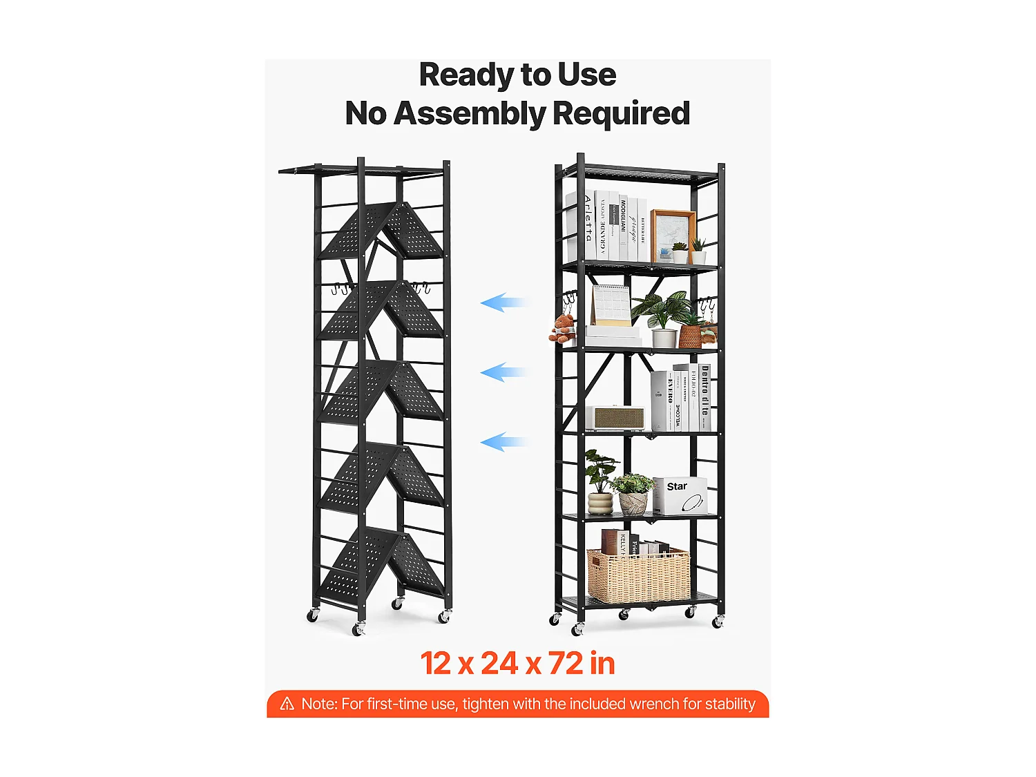Estante Plegable SucceBuy Estantería Plegable Móvil de 6 Niveles, 61 x 30 x 183 cm, Fabricada en Metal Resistente, con una Capacidad Estática de 340 kg