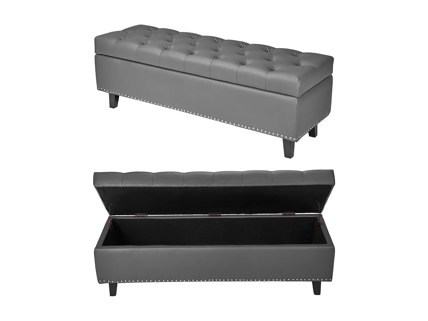 Bettbank Succebuy 1305 mm PU-Leder-Sitztruhe mit Stauraum und Holzbeinen, Gepolsterte Bank, Ideal für Schlafzimmer, Eingangsbereich, Wohnzimmer, Grau