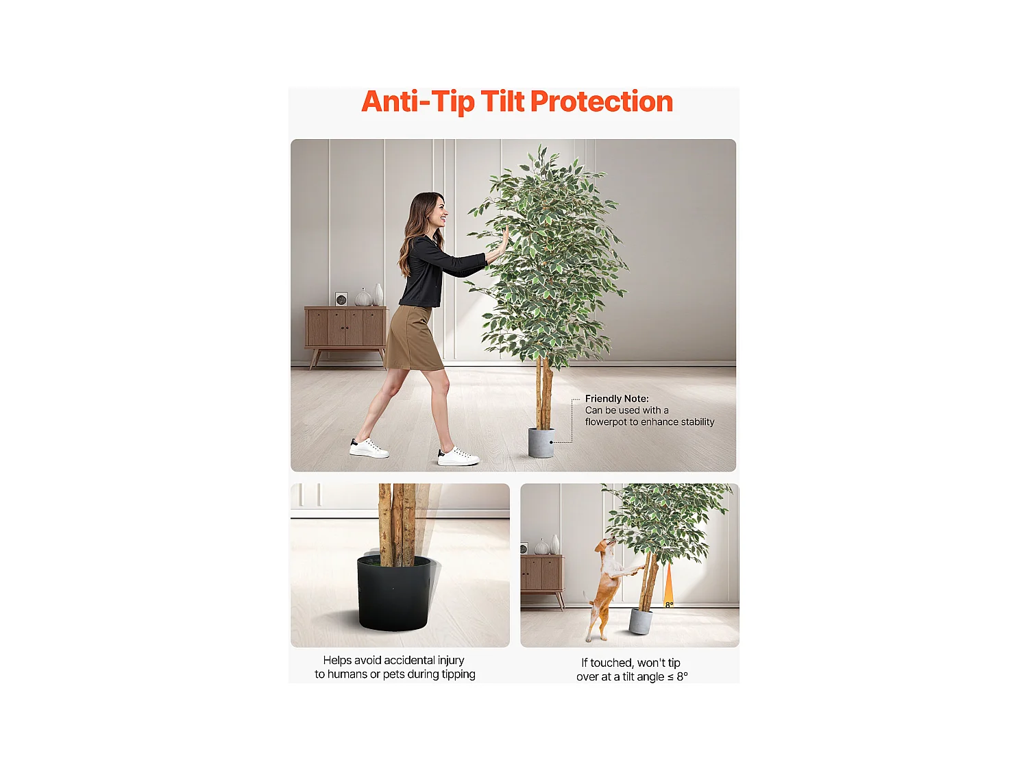 Künstliche Bäume SucceBuy 180 cm Kunst-Ficus mit Schwarzem Topf, Große Kunstpflanze mit Natürlichem Holzstamm und Naturgetreuem Grünen Blättern