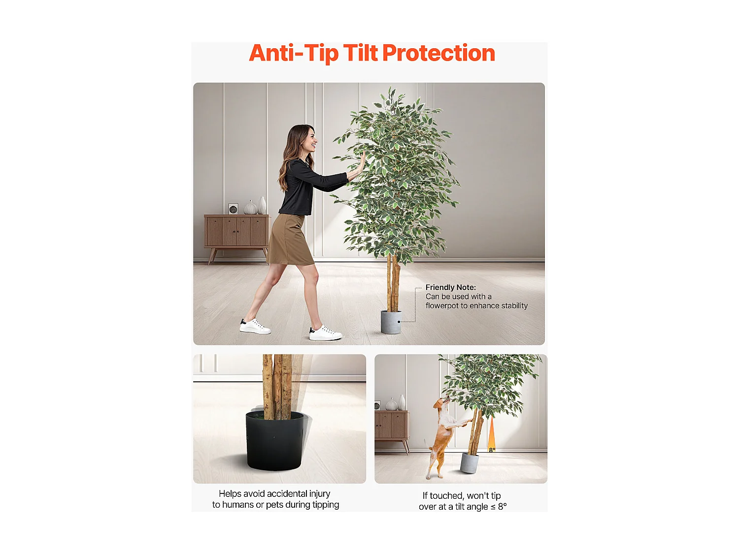 Kunstmatige Bomen SucceBuy 180 cm Kunstficus met Zwarte Pot, Grote Kunstplant met Natuurlijke Houten Stam en Realistische Groene Bladeren