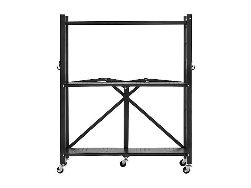 Klappbares Regal SucceBuy 3-stöckiges Klappregal, 76 x 33 x 91 cm, Robustes Metall, mit 5 Rollen und 4 Haken, für Küche, Vorratskammer, Garage, Keller, Schwarz